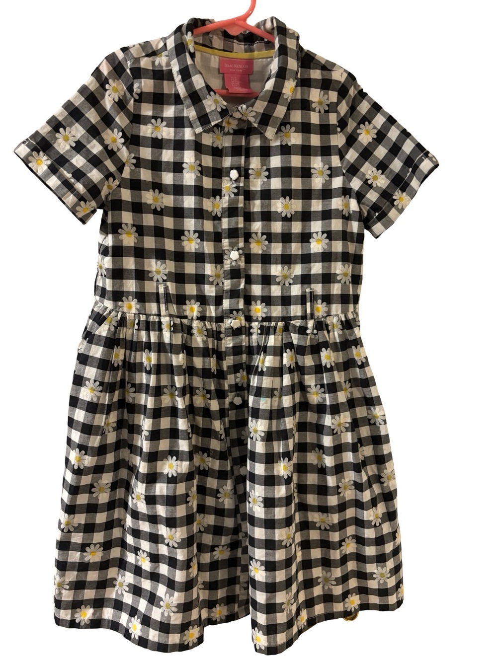 Isaac Mizrahi Black & White Gingham Dress with Yellow Daisy Print - Kids Size 6